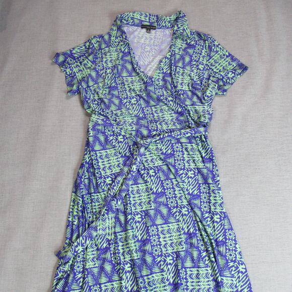 Madison Leigh Dress Womens Sz 2X Purple Green Geometric Short Sleeve Maxi Flirty - Picture 3 of 9